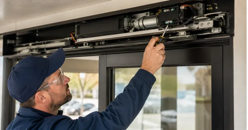 technician completing automatic door repair on residential property in Grimsby Mountain, Grimsby