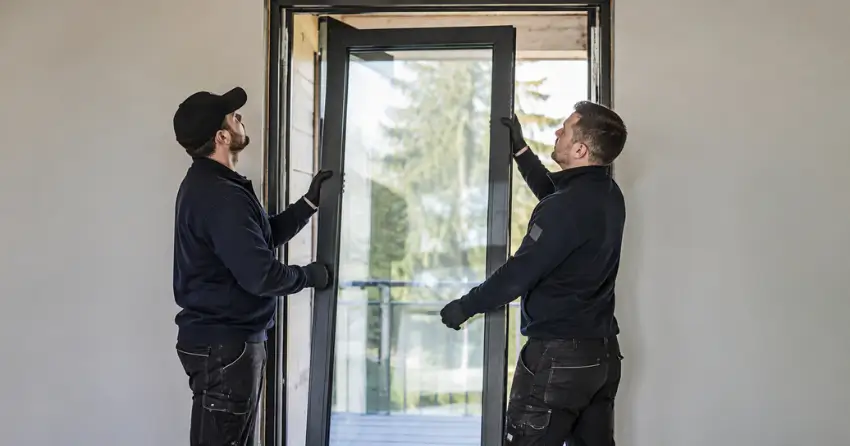 new glass panel being fitted into door frame in Grimsby