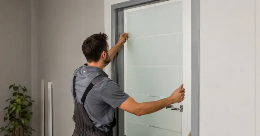 frosted glass interior door panel installation in Grimsby