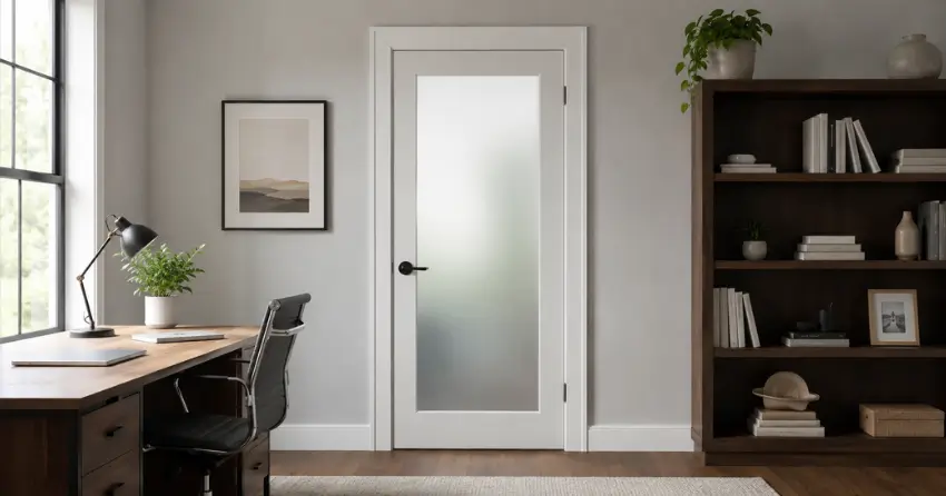frosted interior door installed in home office in Nelles Estates, Grimsby