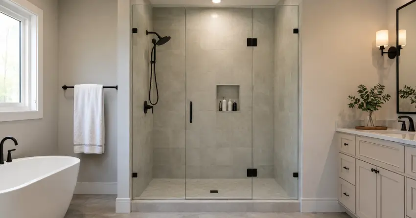 new frameless glass shower door installed in Dorchester Estates, Grimsby