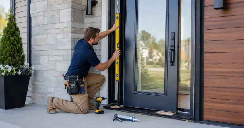 glass outside door installation with energy-efficient double-pane glazing in Grimsby