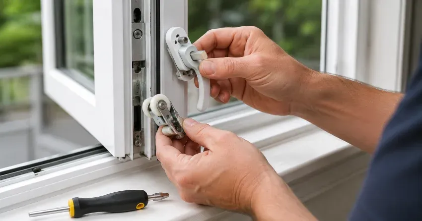 technician performing broken window repair Grimsby on a sliding window