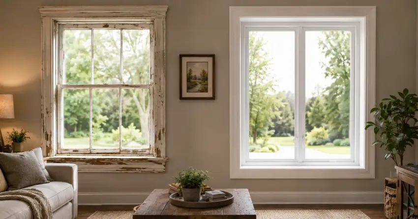 side by side comparison of old and new window in Grimsby